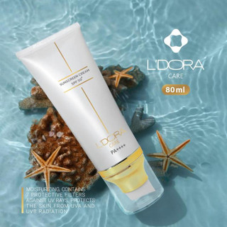 کرم ضدآفتاب +SPF50 بی رنگ مناسب انواع پوست ۸۰ میلی لیتر (لدورا)